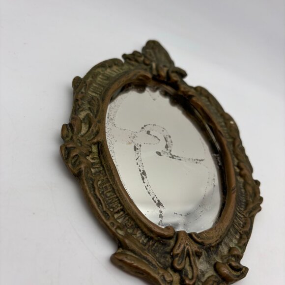 Vintage Brass Oval Hand Held Antique Style Vanity Collectible Mirror - Picture 9 of 16